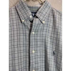 Ralph Lauren Shirt Mens BLAIRE Gray Plaid Preppy Classic Cotton Size Medium